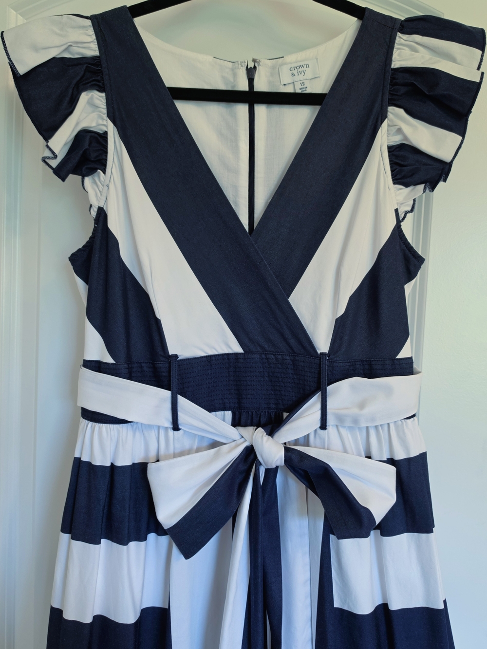 Crown & Ivy Navy and White Striped Belted Maxi Dress
